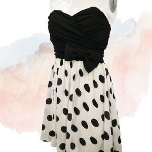 B Smart Black White Polka Dot  Chiffon Cocktail Dress